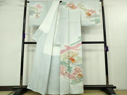 平和屋本店●極上　創業460年・千總　訪問着　駒刺繍　花篭　藍白色地　暈し染め　金彩　三越扱い　逸品　DZAB9257kh6