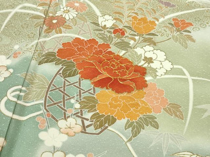平和屋本店●極上　創業460年・千總　訪問着　駒刺繍　花篭　藍白色地　暈し染め　金彩　三越扱い　逸品　DZAB9257kh6