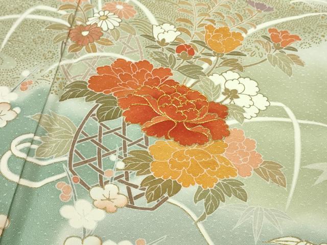 平和屋本店●極上　創業460年・千總　訪問着　駒刺繍　花篭　藍白色地　暈し染め　金彩　三越扱い　逸品　DZAB9257kh6