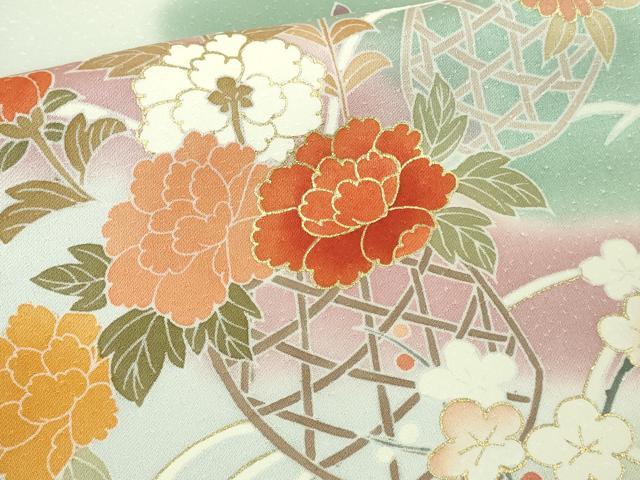 平和屋本店●極上　創業460年・千總　訪問着　駒刺繍　花篭　藍白色地　暈し染め　金彩　三越扱い　逸品　DZAB9257kh6