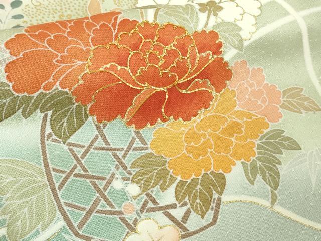 平和屋本店●極上　創業460年・千總　訪問着　駒刺繍　花篭　藍白色地　暈し染め　金彩　三越扱い　逸品　DZAB9257kh6