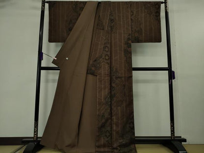 平和屋本店●極上　中国三大刺繍　スワトウ刺繍　汕頭刺繍　本場縞大島紬　切嵌更紗花文　証紙付き　逸品　未使用　DZAB9261kh6