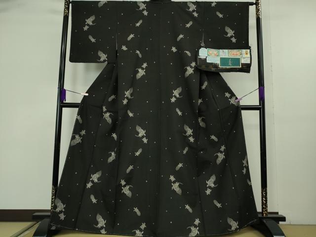平和屋本店●極上　本場大島紬　9マルキ　古代染色純泥染　浦島物語　優粋　窪田織物謹製　黒地　証紙付き　逸品　未使用　DZAB9263kh6