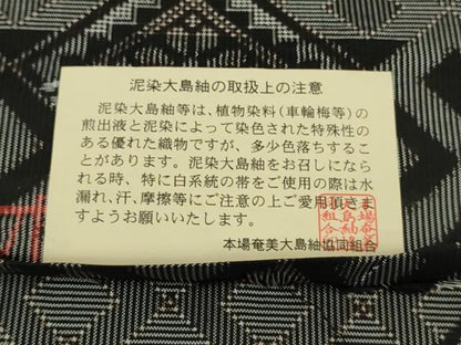 平和屋本店●希少　本場大島紬 現代龍郷絣 古代染色純泥染 純手織り　坂口敏子作　興紬工場謹製　さが美扱い　証紙付き　逸品　DZAB9264kh6