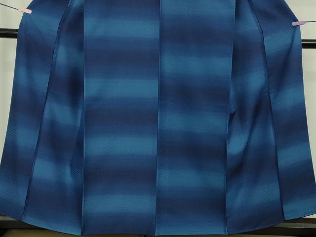 平和屋本店●極上　ロートン織　道屯織　本藍　紬　横段文　逸品　DZAB9265kh6