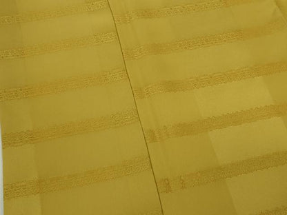 平和屋本店●極上　龍村晋謹製　お召　名宝獅噛長斑文　芥子色地　逸品　DZAB9267kh6