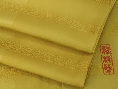 平和屋本店●極上　龍村晋謹製　お召　名宝獅噛長斑文　芥子色地　逸品　DZAB9267kh6