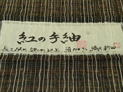 平和屋本店●極上　真綿手引紬　紅の手紬　新田工房　よねざわ　証紙付き　逸品　未使用　DZAB9269kh6