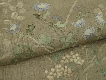 平和屋着物▽極上　本場結城紬　重要無形文化財　単衣　草花文　生壁色地　証紙付き　逸品　DZAB9272kh6
