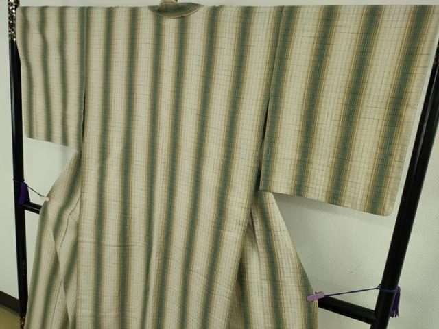 平和屋着物▽極上　綿紬　単衣　間道　逸品　DZAB9278kh6