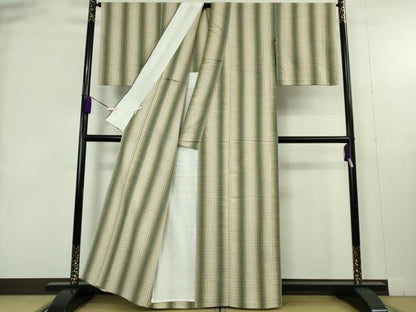 平和屋着物▽極上　綿紬　単衣　間道　逸品　DZAB9278kh6