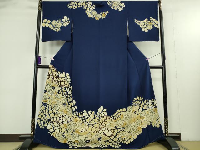 平和屋本店●極上　浦野理一　訪問着　辻が花　濃藍色地　鬼しぼ縮緬　逸品　未使用　DZAB9279kh6