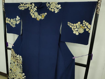 平和屋本店●極上　浦野理一　訪問着　辻が花　濃藍色地　鬼しぼ縮緬　逸品　未使用　DZAB9279kh6
