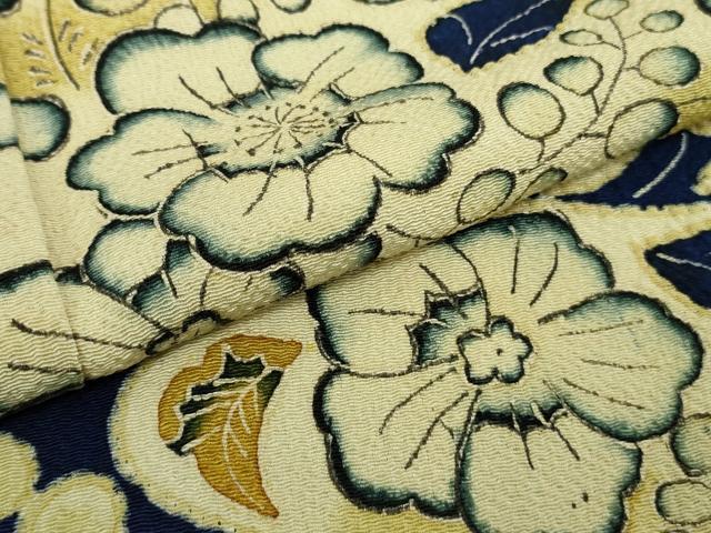 平和屋本店●極上　浦野理一　訪問着　辻が花　濃藍色地　鬼しぼ縮緬　逸品　未使用　DZAB9279kh6