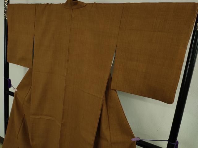 平和屋本店●極上　浦野理一　経節紬　色無地　濃い黄橡色　逸品　未使用　DZAB9282kh6
