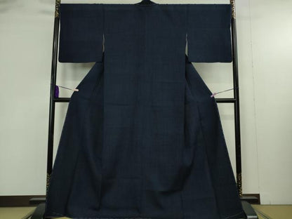 平和屋本店●極上　浦野理一　経節紬　色無地　濃藍色　逸品　未使用　DZAB9283kh6