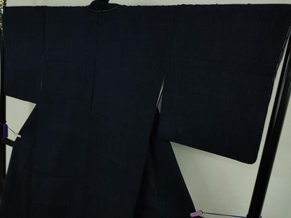 平和屋本店●極上　浦野理一　経節紬　色無地　濃藍色　逸品　未使用　DZAB9283kh6