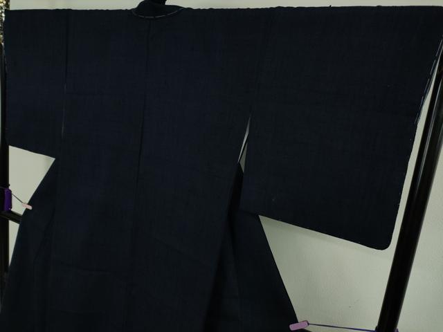 平和屋本店●極上　浦野理一　経節紬　色無地　濃藍色　逸品　未使用　DZAB9283kh6