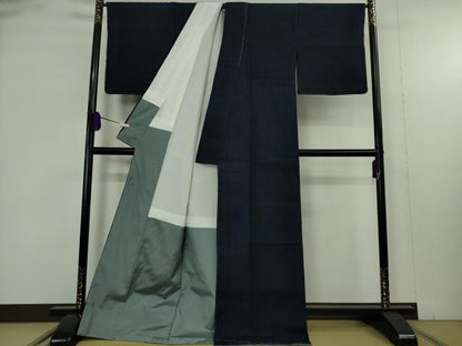 平和屋本店●極上　浦野理一　経節紬　色無地　濃藍色　逸品　未使用　DZAB9283kh6