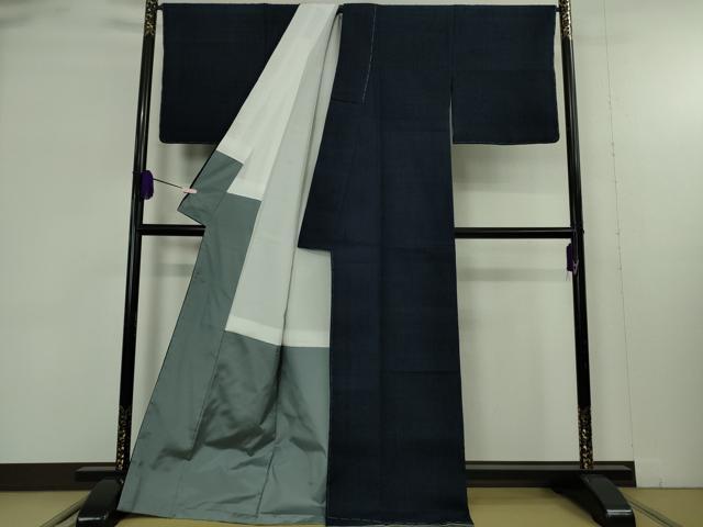 平和屋本店●極上　浦野理一　経節紬　色無地　濃藍色　逸品　未使用　DZAB9283kh6
