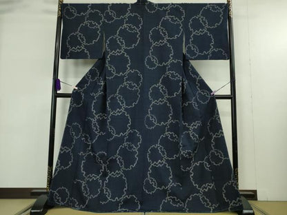 平和屋本店●極上　浦野理一　経節紬　雪輪重ね　留紺色　逸品　未使用　DZAB9284kh6