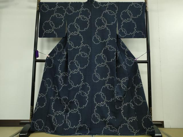 平和屋本店●極上　浦野理一　経節紬　雪輪重ね　留紺色　逸品　未使用　DZAB9284kh6