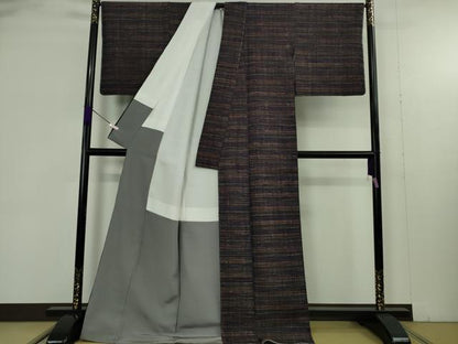 平和屋本店●極上　浦野理一　経節紬　横縞　逸品　未使用　DZAB9286kh6