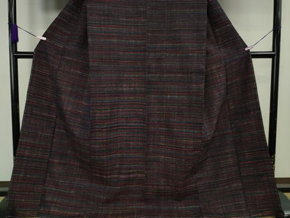 平和屋本店●極上　浦野理一　経節紬　横縞　ロング丈　逸品　未使用　DZAB9289kh6