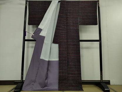 平和屋本店●極上　浦野理一　経節紬　横縞　ロング丈　逸品　未使用　DZAB9289kh6