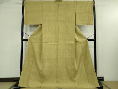 平和屋本店●極上　浦野理一　経節紬　色無地　枯草色　逸品　未使用　DZAB9290kh6