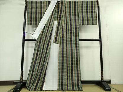 平和屋本店▽極上　浦野理一　経節紬　浦野繊維染織工藝研究所　単衣　間道　証紙付き　逸品　未使用　DZAB9295kh6