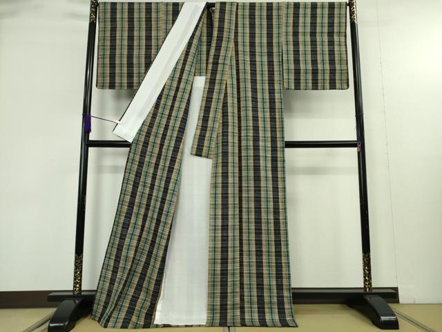 平和屋本店▽極上　浦野理一　経節紬　浦野繊維染織工藝研究所　単衣　間道　証紙付き　逸品　未使用　DZAB9295kh6