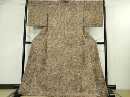 平和屋本店●極上　浦野理一　型染　小紋　花尽くし　鬼しぼ縮緬　落款有り　ロング丈　反端付き　逸品　未使用　DZAB9298kh6