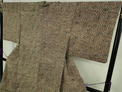 平和屋本店●極上　浦野理一　型染　小紋　花尽くし　鬼しぼ縮緬　落款有り　ロング丈　反端付き　逸品　未使用　DZAB9298kh6