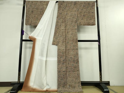 平和屋本店●極上　浦野理一　型染　小紋　花尽くし　鬼しぼ縮緬　落款有り　ロング丈　反端付き　逸品　未使用　DZAB9298kh6