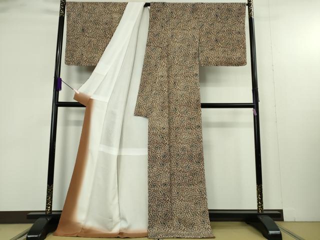 平和屋本店●極上　浦野理一　型染　小紋　花尽くし　鬼しぼ縮緬　落款有り　ロング丈　反端付き　逸品　未使用　DZAB9298kh6