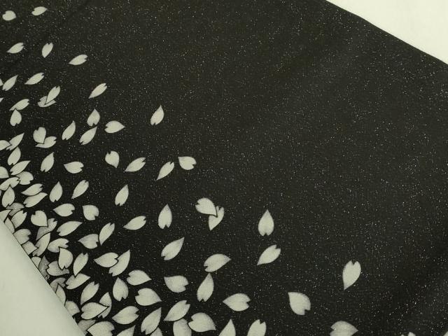 平和屋着物●極上　全通柄袋帯　舞桜　黒地　銀通し地　逸品　DZAB9305kh6