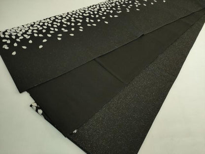 平和屋着物●極上　全通柄袋帯　舞桜　黒地　銀通し地　逸品　DZAB9305kh6