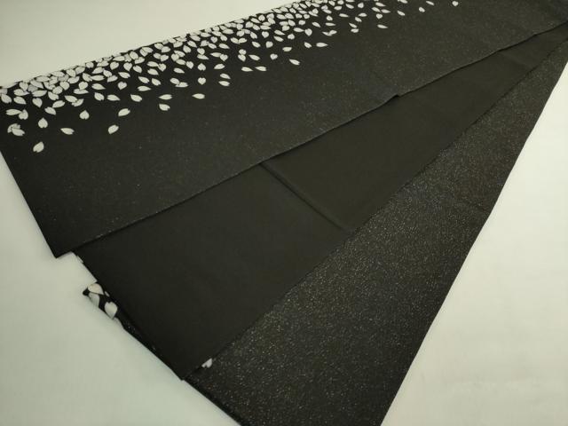 平和屋着物●極上　全通柄袋帯　舞桜　黒地　銀通し地　逸品　DZAB9305kh6