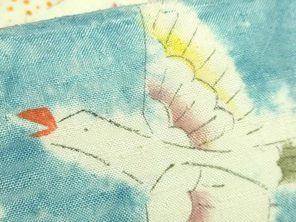 平和屋本店●極上　型絵染染色家　鈴木紀絵　九寸名古屋帯　紬地　絞染め　飛鳥花文　逸品　DZAB9314kh6