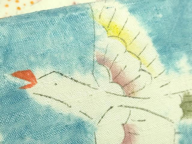 平和屋本店●極上　型絵染染色家　鈴木紀絵　九寸名古屋帯　紬地　絞染め　飛鳥花文　逸品　DZAB9314kh6