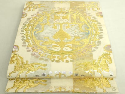 平和屋本店●最高級　龍村平蔵製　六通柄　本袋帯　円文白虎錦　金銀糸　逸品　DZAB9315kh6