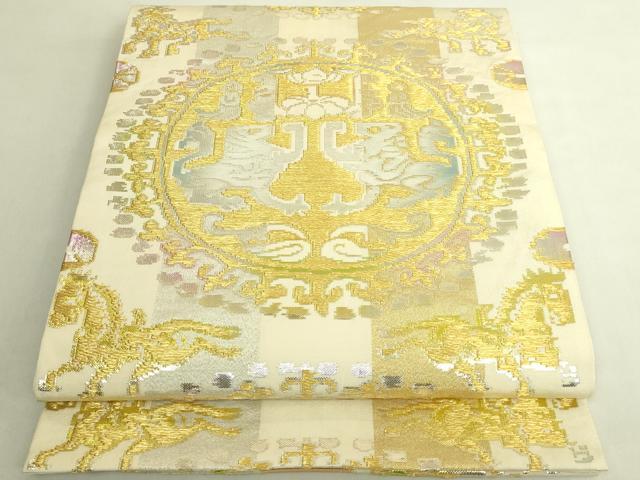 平和屋本店●最高級　龍村平蔵製　六通柄　本袋帯　円文白虎錦　金銀糸　逸品　DZAB9315kh6