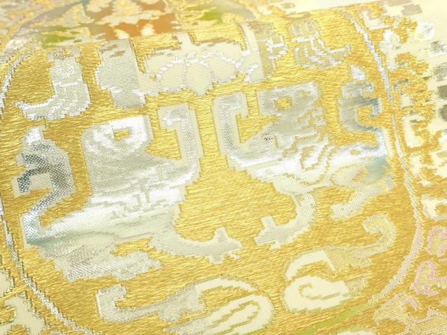 平和屋本店●最高級　龍村平蔵製　六通柄　本袋帯　円文白虎錦　金銀糸　逸品　DZAB9315kh6