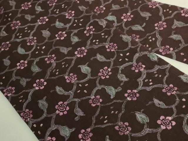 平和屋着物●極上　工芸帯　九寸名古屋帯　花唐草　綿　濃い黒鳶色地　逸品　DZAB9316kh6