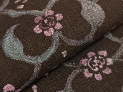 平和屋着物●極上　工芸帯　九寸名古屋帯　花唐草　綿　濃い黒鳶色地　逸品　DZAB9316kh6