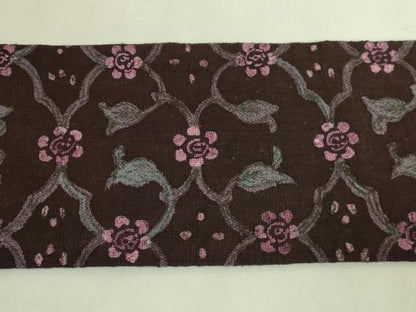平和屋着物●極上　工芸帯　九寸名古屋帯　花唐草　綿　濃い黒鳶色地　逸品　DZAB9316kh6