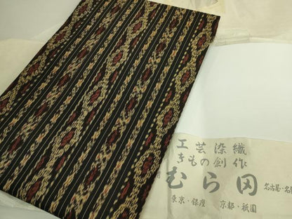 平和屋着物●極上　工芸染織　むら田　九寸名古屋帯　イカット　綿　たとう紙付き　逸品　DZAB9324kh6