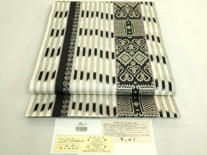 平和屋本店●極上　博多織人 黒木織物 本場筑前博多帯　両面　全通柄袋帯　イカット紀行　証紙付き　逸品　DZAB9326kh6