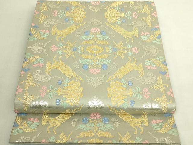 平和屋着物●極上　龍村晋謹製　全通柄袋帯　天平山羊花卉文　金銀糸　逸品　DZAB9333kh6